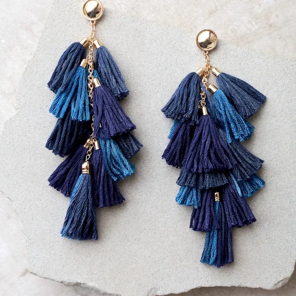 Ettika Gold & Navy Tassel Earrings | Coastal Luxe Statement Earrings - Picture 3 of 4